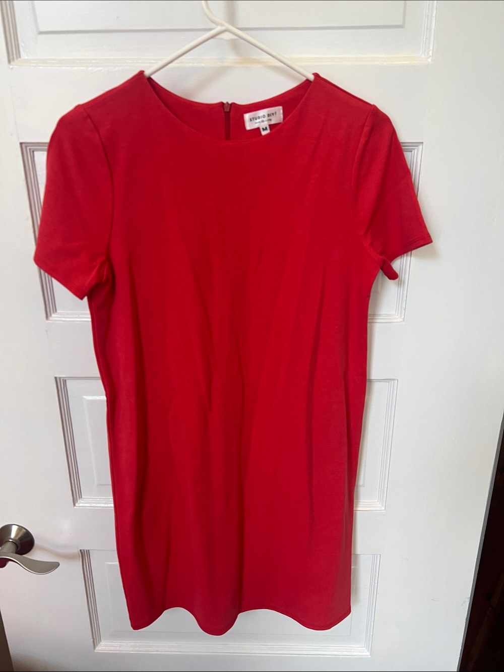 Red Short-Sleeve Shift Dress